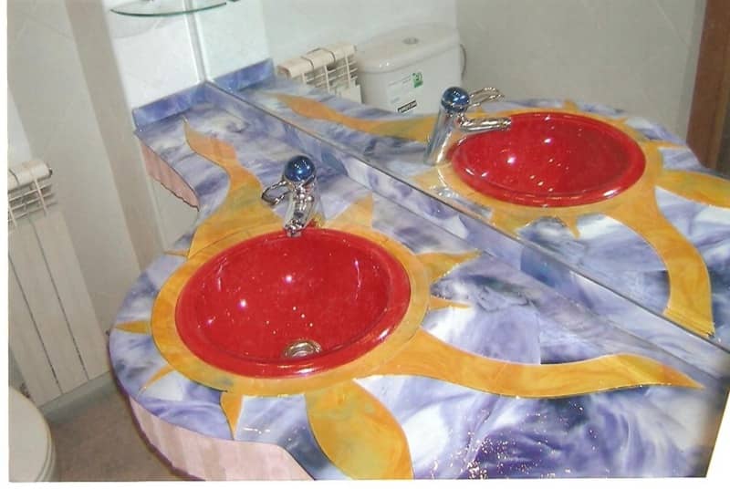Encimera de fusing con dos lavabos rojos
